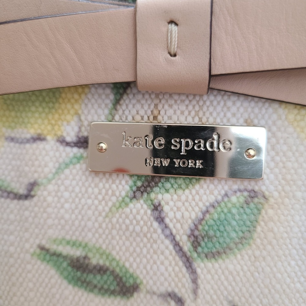 Kate Spade Capri Maise Satchel Cream Yellow Lemon Print Beige Trim Summer Bag - Picture 3 of 12